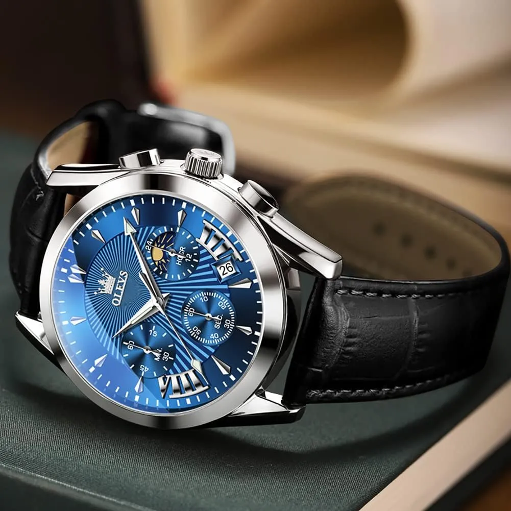 Watch, Men's Waterproof Luminous variation cementation niche geochemical watershed Date Analog Watch, Gold/Black/White/Blue Dial OLEVS Men's Casual Leather Watch, Big Face Chronograph Watch for Men, Fashion Easy to Read Dress 