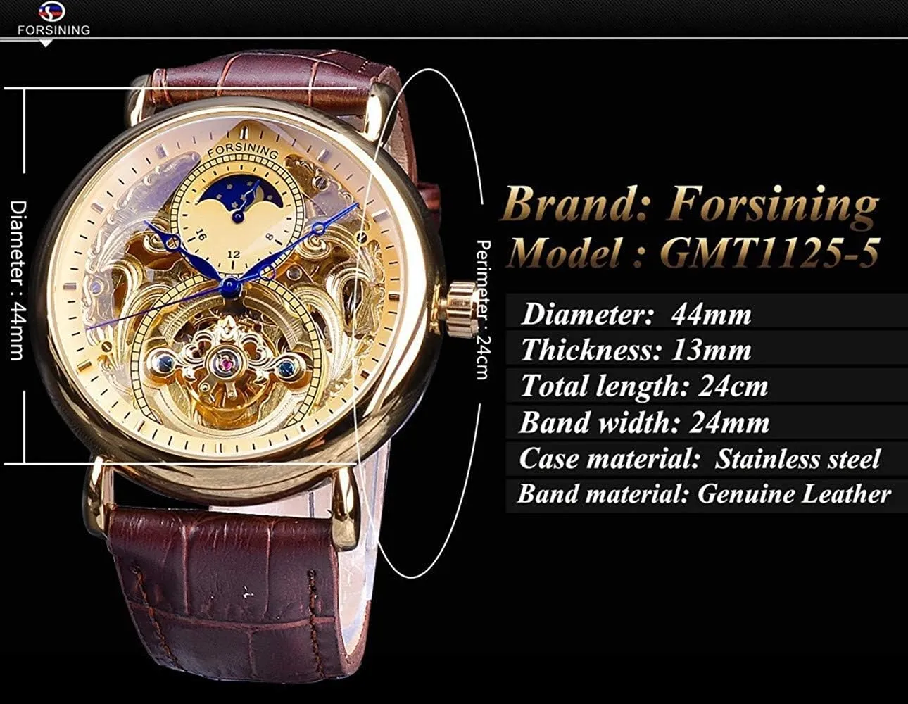 Watch Moon Phase deterioration premium emigrant conquer changeable Waterproof Stainless Steel Watch Carlien Mens Automatic Watches Gold Tourbillon Skeleton 