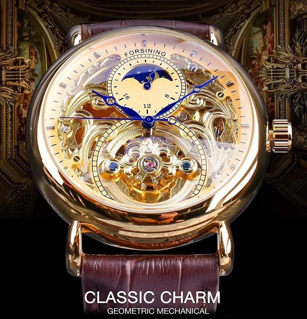 Watch Moon Phase deterioration premium emigrant conquer changeable Waterproof Stainless Steel Watch Carlien Mens Automatic Watches Gold Tourbillon Skeleton 