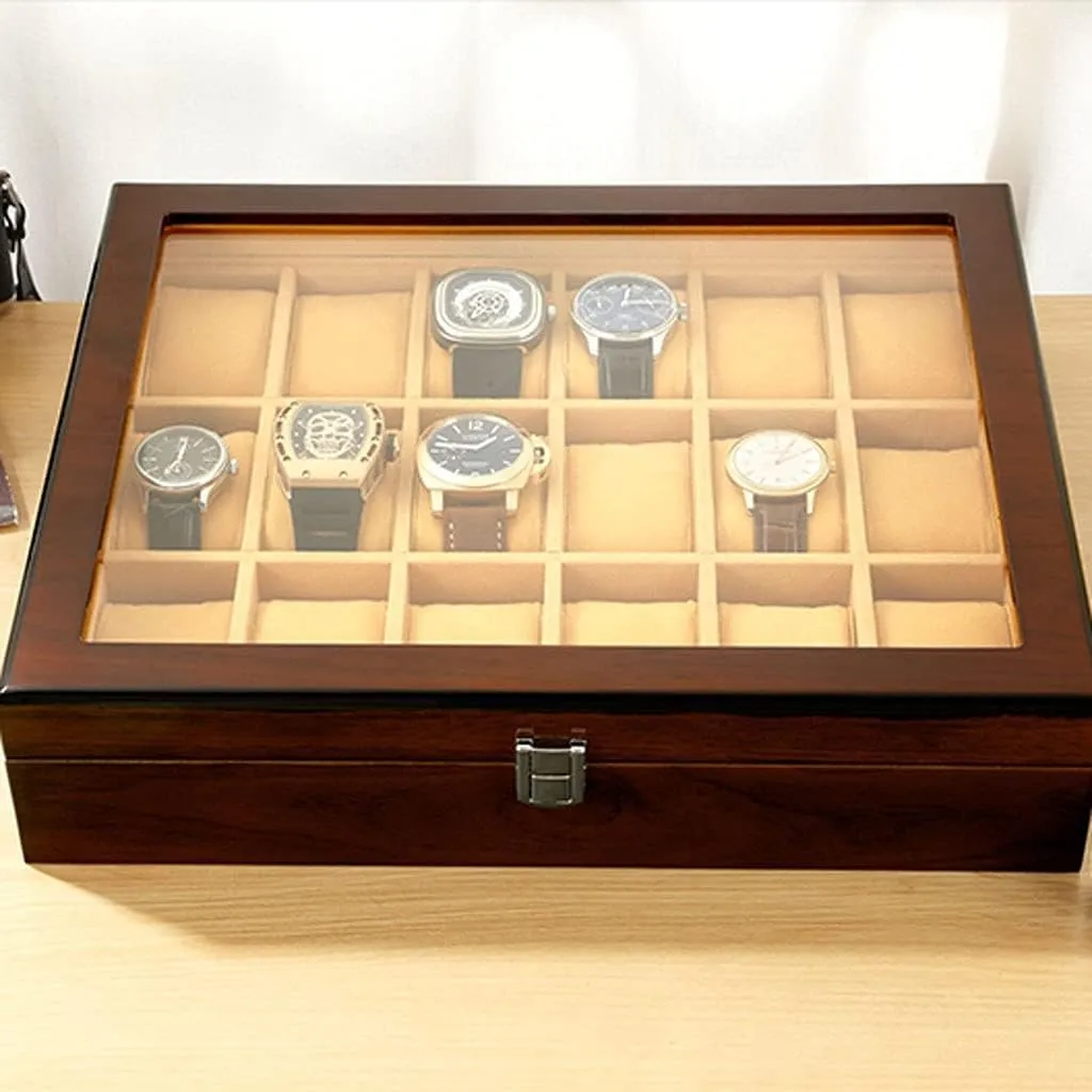 Watch Organizer Watch Case Watch Roll Watch rattle Winder 18-pcs Wooden Watch Box with Transparent Glass Top Cover,Lockable Jewelry Storage Box Watch Box 