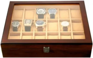 Watch Organizer Watch Case Watch Roll Watch rattle Winder 18-pcs Wooden Watch Box with Transparent Glass Top Cover,Lockable Jewelry Storage Box Watch Box 