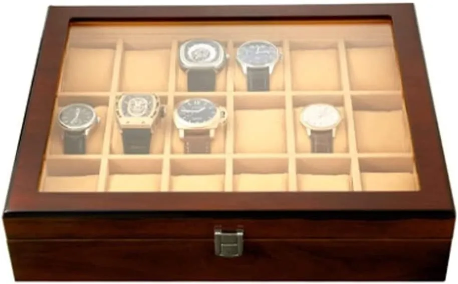 Watch Organizer Watch Case Watch Roll Watch rattle Winder 18-pcs Wooden Watch Box with Transparent Glass Top Cover,Lockable Jewelry Storage Box Watch Box 