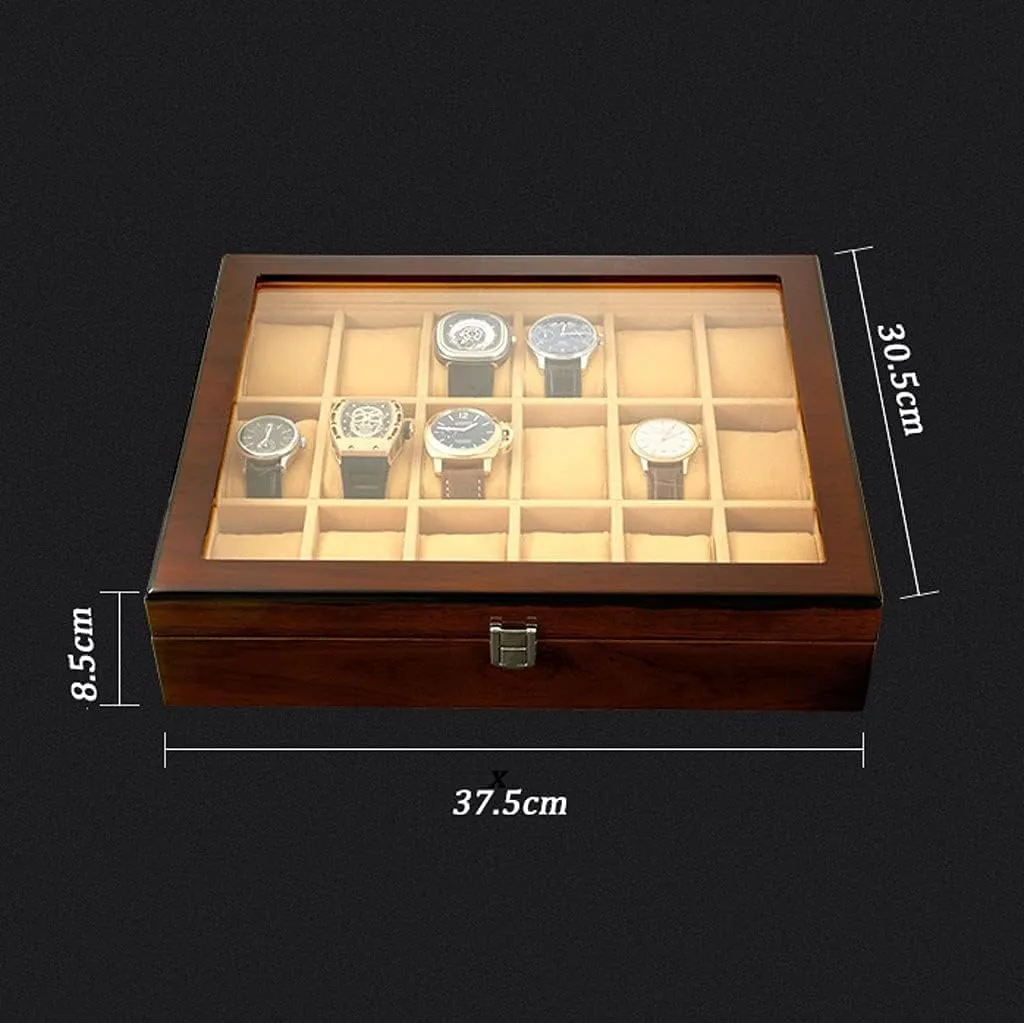 Watch Organizer Watch Case Watch Roll Watch rattle Winder 18-pcs Wooden Watch Box with Transparent Glass Top Cover,Lockable Jewelry Storage Box Watch Box 