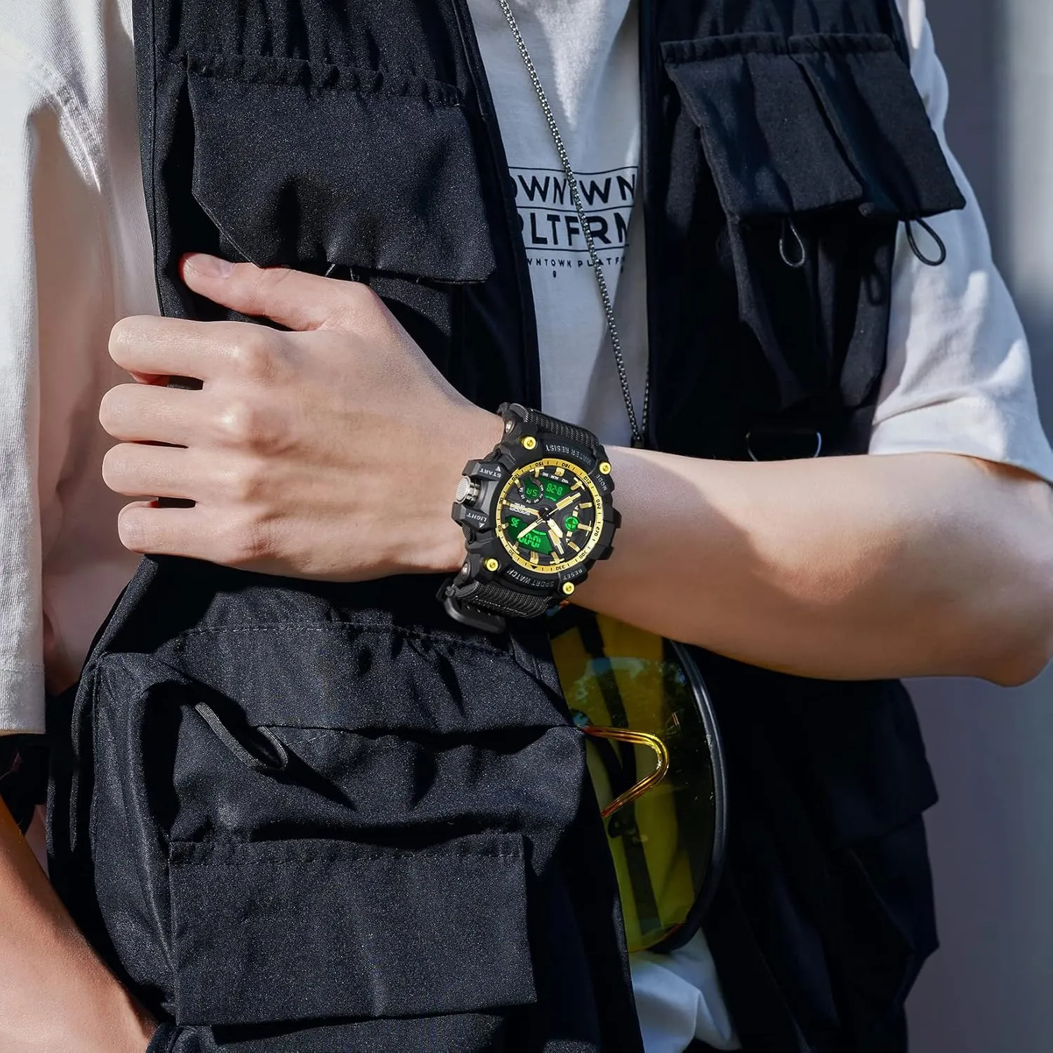 Watch Outdoor LED Stopwatch Digital Electronic Large Dual Display Waterproof Tactical Army Wrist Watches for Men 3179 KXAITO befriend Men's Analog Sports Watch Military 