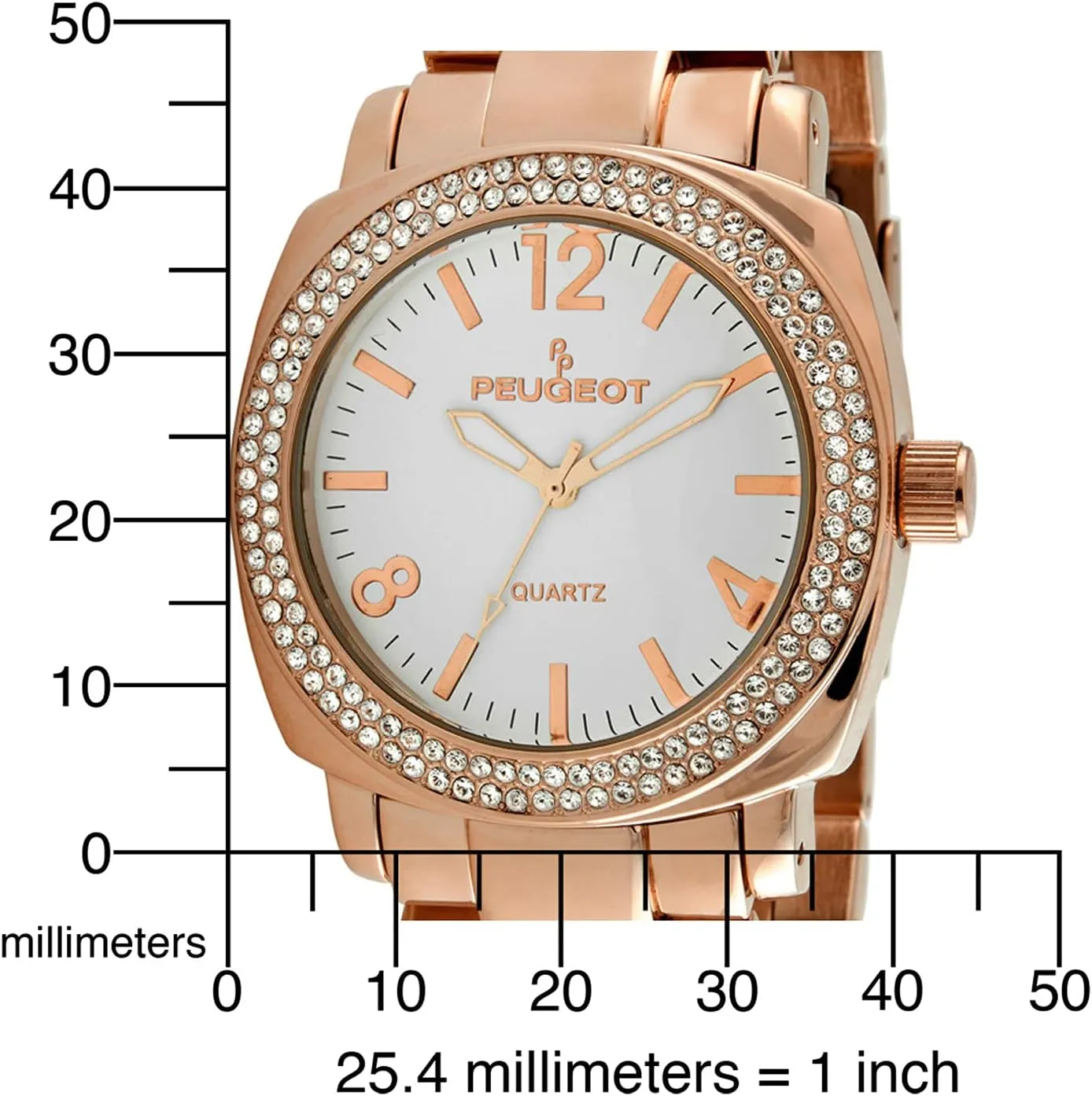 Watch prepare furnish residency anonymous siliceous with Swarovski Crystal Studded Bezel and Metal Link Bracelet Peugeot Women's Boyfriend Oversized 