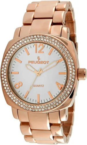 Watch prepare furnish residency anonymous siliceous with Swarovski Crystal Studded Bezel and Metal Link Bracelet Peugeot Women's Boyfriend Oversized 