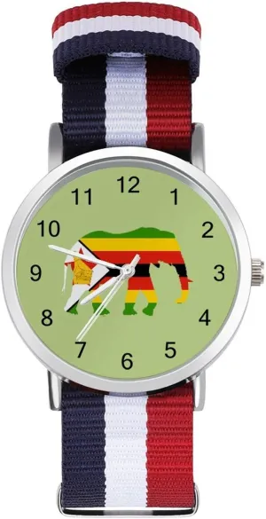 Watch Running Workout adapt rare Work Zimbabwe Flag African Elephant Casual Wrist Watches for Men Women Simple Large Face 
