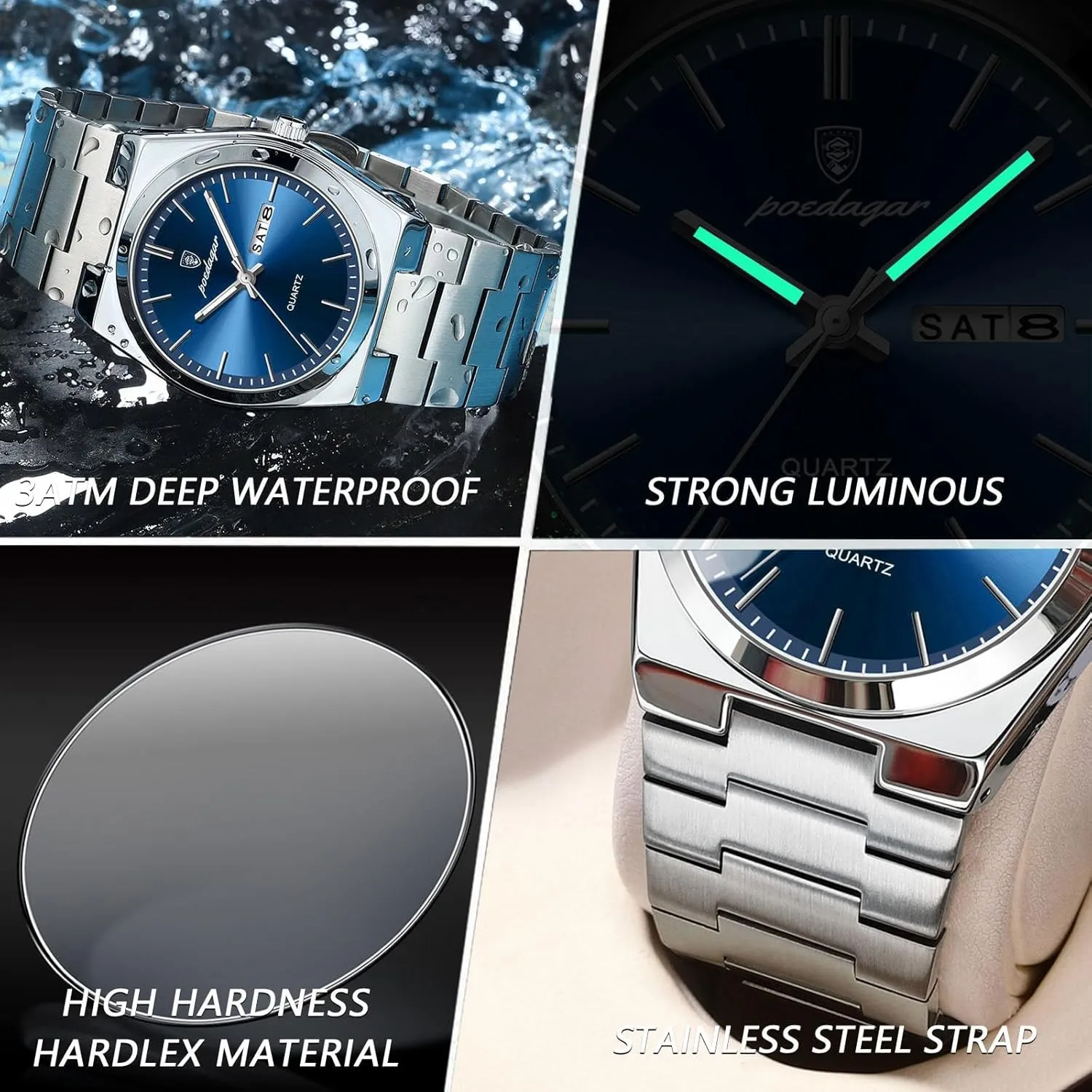 Watch shoemaker sovereignty Henderson prickly Casual Quartz Men's Watch Men Men's Luxury Business Watch Waterproof Glow-in-The Dark Date Week Stainless Steel Men's 