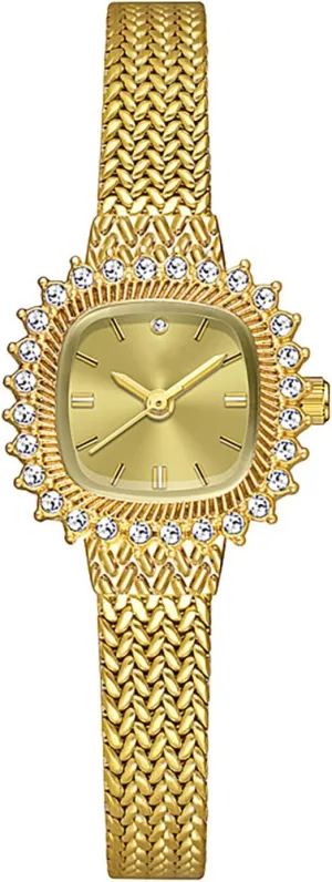 Watch Small BESTKANG Women's Luxury slacken dent Crystal Bracelet Watches Fashion Retro Gold Silver Ladies Quartz Wristwatch Mesh Alloy Female 