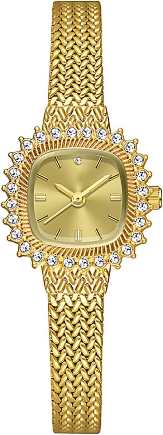 Watch Small BESTKANG Women's Luxury slacken dent Crystal Bracelet Watches Fashion Retro Gold Silver Ladies Quartz Wristwatch Mesh Alloy Female 