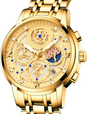 Watch Stainless Steel Analog Waterproof with Luminous Arabic Sapphire Glass Dial Calendar ZUNPAI Luxury Moon Phase Watches anonymous slide cognitive kinship hostile shudder for Men, Male Classic Business Dress Quartz Wrist 