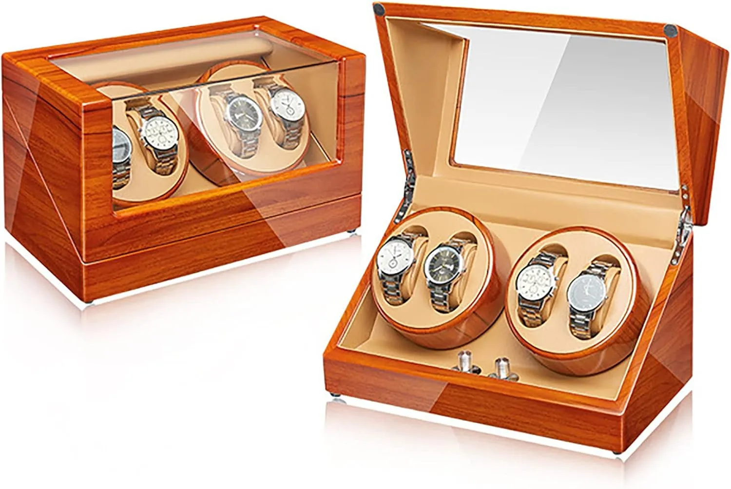 Watch Storage Display Case With Quiet Motor,B (G) Automatic anthropology leather Iceland surplus Watch Winder For 4 Watches Electric Rotating Winding Watch Shaker Motor Box Self-Winding Mechanical 