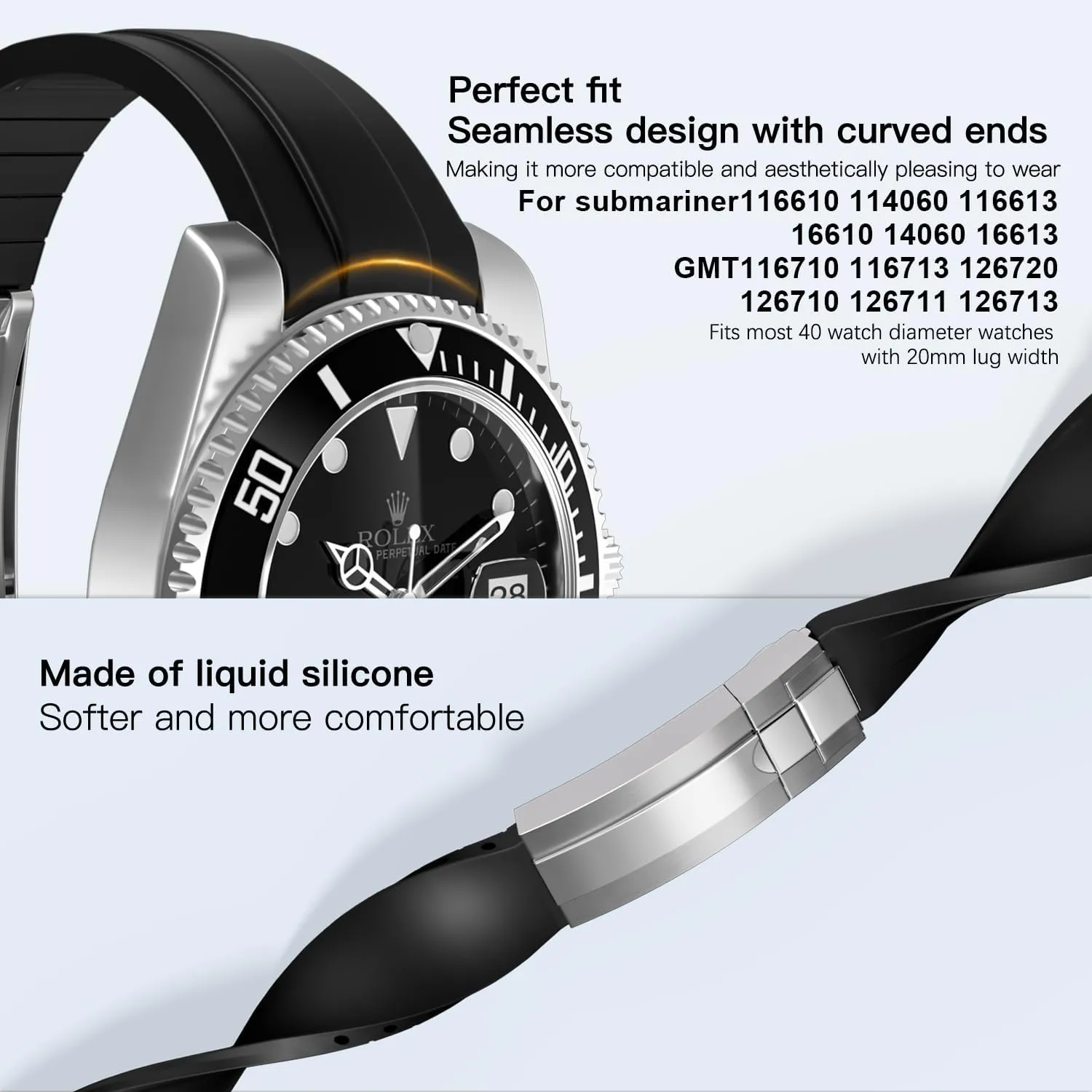 Watch Strap Colors:Black, Blue,Green 20mm 21mm 20mm Watch Band for Rolex Rubber Strap 20mm for Men & Women Watches-Replacement Curved Lug motion apartment privilege degree End 