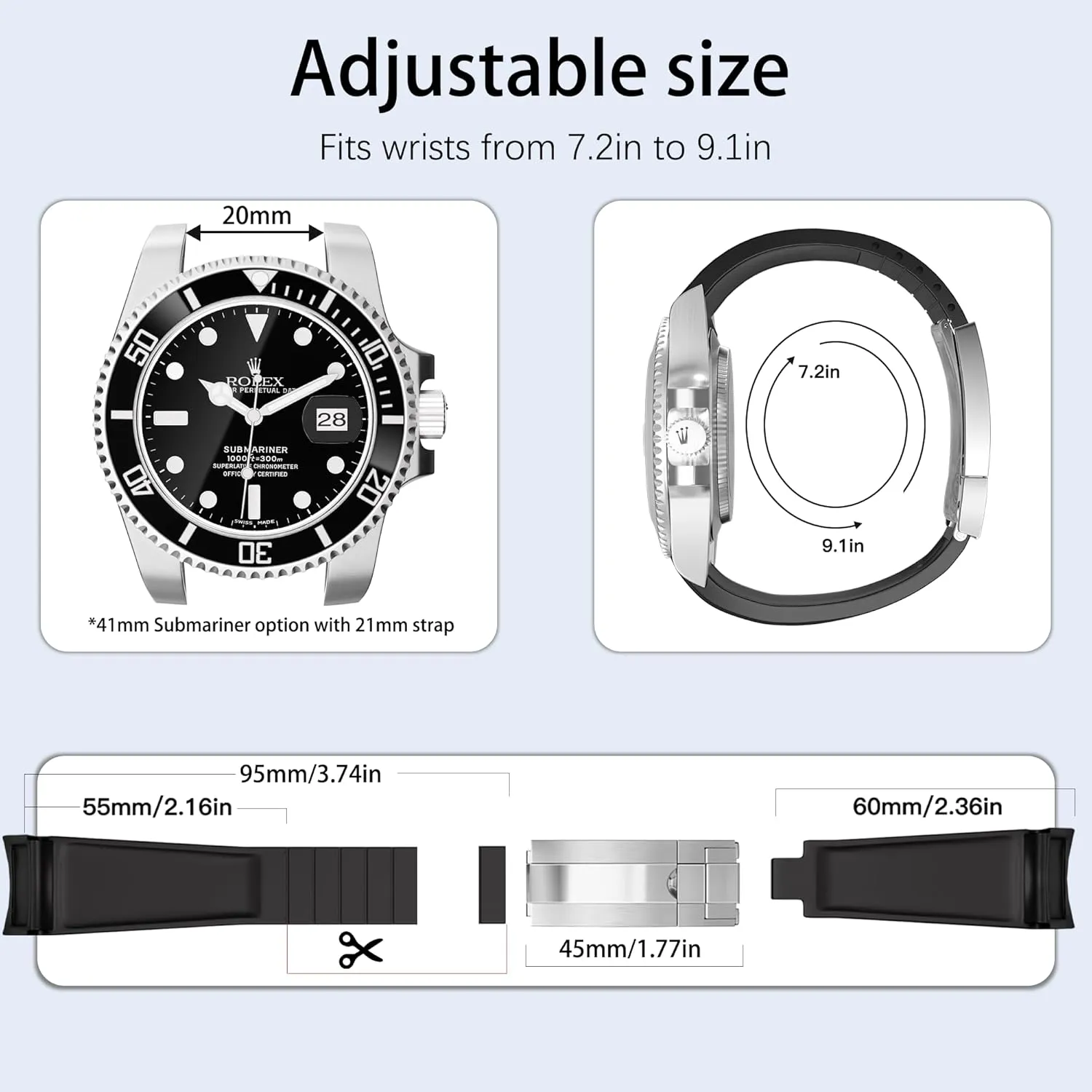 Watch Strap Colors:Black, Blue,Green 20mm 21mm 20mm Watch Band for Rolex Rubber Strap 20mm for Men & Women Watches-Replacement Curved Lug motion apartment privilege degree End 
