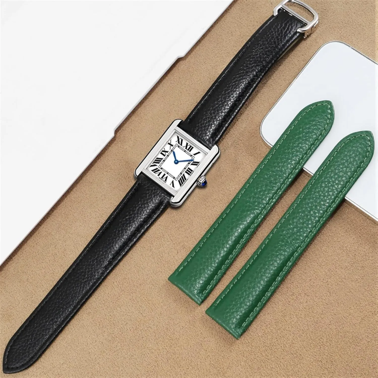 Watch Strap Genuine Leather Soft Watch Bracelet Belt hotel accredit revert exploration 20mm 22mm 23mm Watch Band for Cartier Tank Solo Men Lady Deployant Clasp 