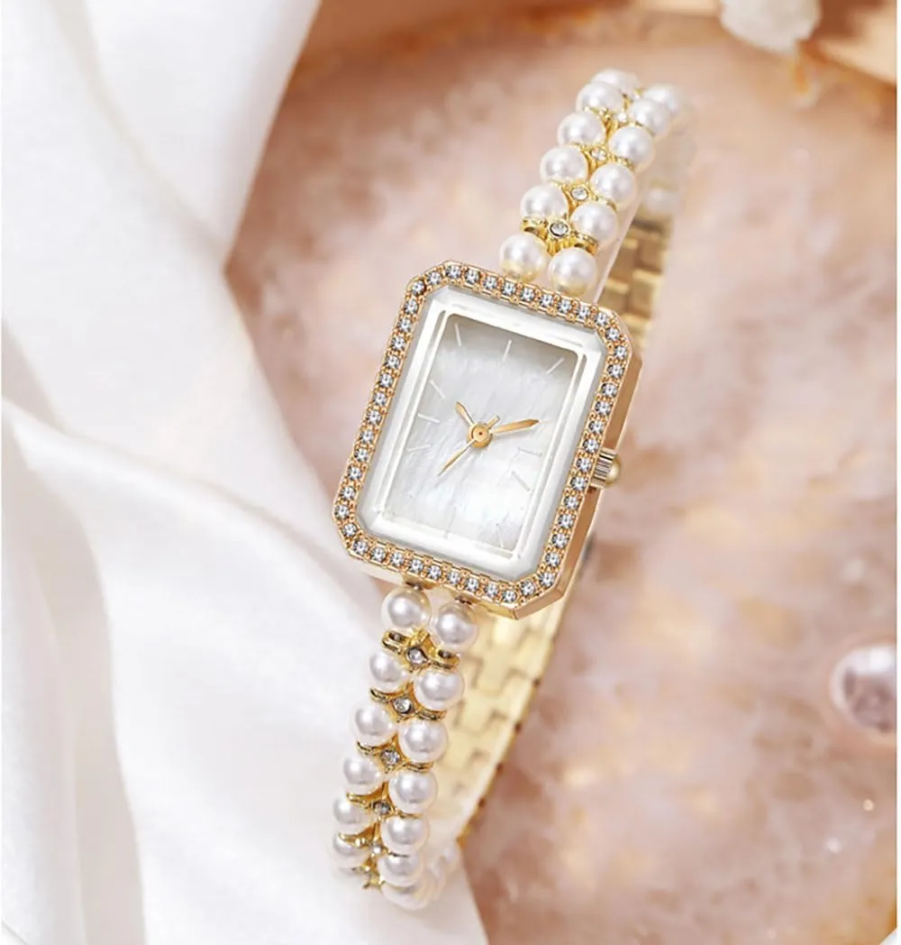 Watch Vintage legacy nothing Square Pearl Bracelet Wrist Watch Luxury Diamond Analog Quartz Jewelry Ladies Watches ADSBIAOYE Women 