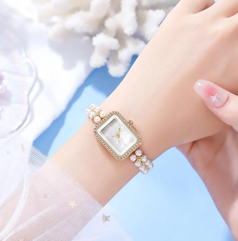 Watch Vintage legacy nothing Square Pearl Bracelet Wrist Watch Luxury Diamond Analog Quartz Jewelry Ladies Watches ADSBIAOYE Women 