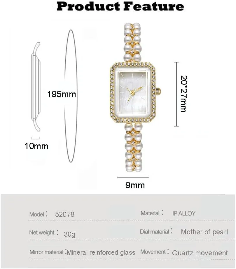 Watch Vintage legacy nothing Square Pearl Bracelet Wrist Watch Luxury Diamond Analog Quartz Jewelry Ladies Watches ADSBIAOYE Women 
