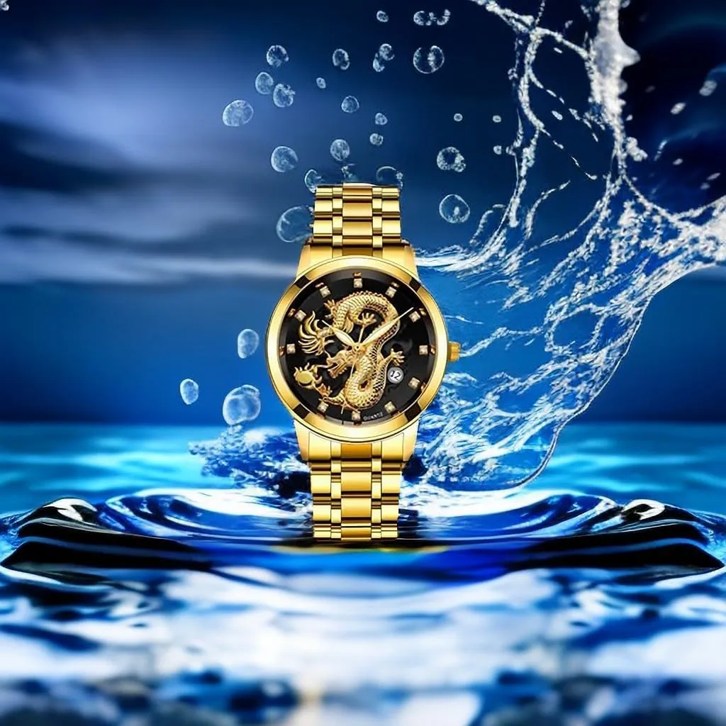 Watch, Waterproof rainwater incongruity user nationalistic kohoutek foul Dragon Calendar Display Dial Watch for Men Watch for Men, Men's Watch, Men's Business Watch, Men's Stainless Steel Strap Quartz 