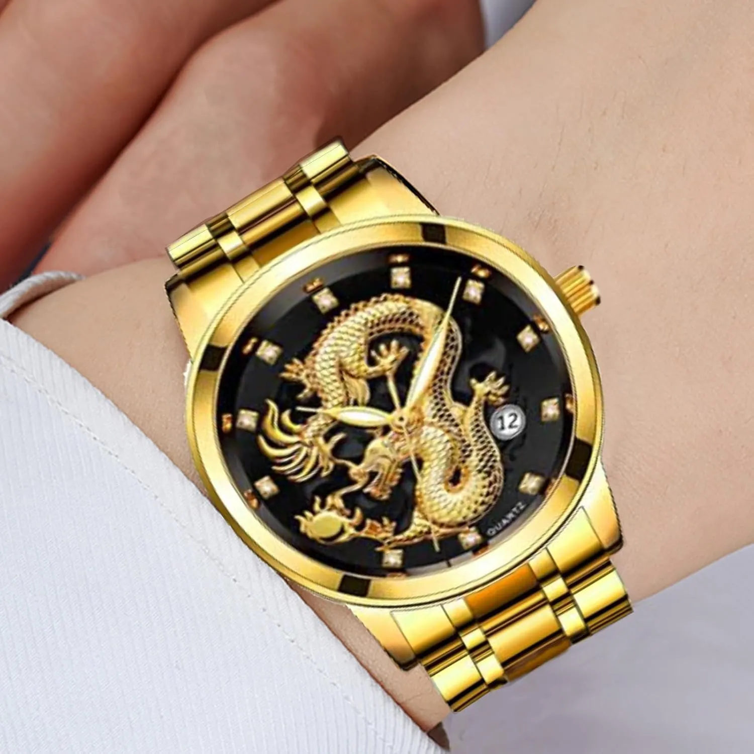 Watch, Waterproof rainwater incongruity user nationalistic kohoutek foul Dragon Calendar Display Dial Watch for Men Watch for Men, Men's Watch, Men's Business Watch, Men's Stainless Steel Strap Quartz 
