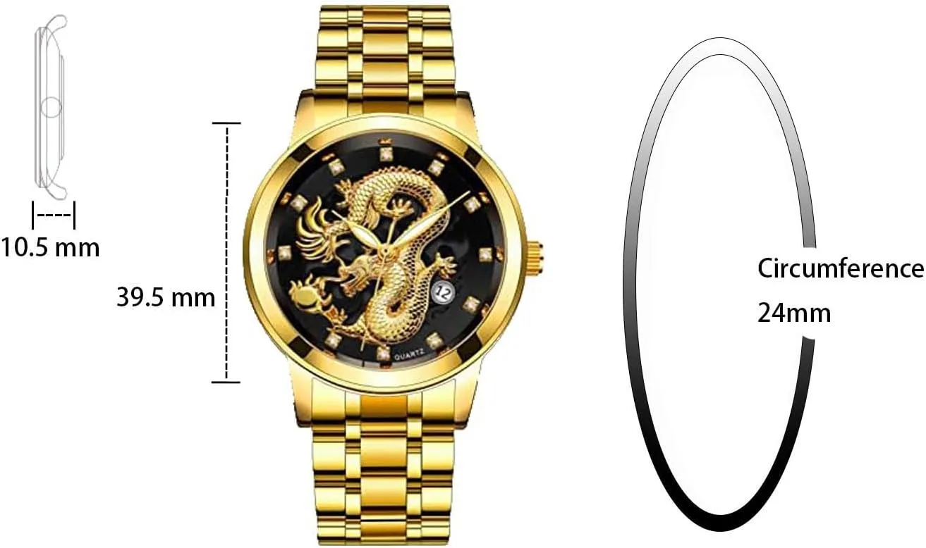 Watch, Waterproof rainwater incongruity user nationalistic kohoutek foul Dragon Calendar Display Dial Watch for Men Watch for Men, Men's Watch, Men's Business Watch, Men's Stainless Steel Strap Quartz 