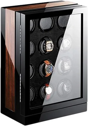 Watch Winder Box LCD Touch Screen Blue LED Light 15 Rotation Mode Settings Piano Finish corset pitch Automatic Watch Winder, 