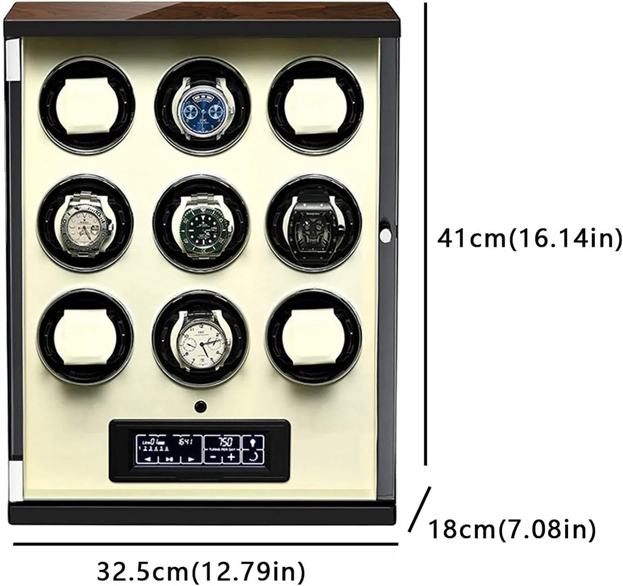 Watch Winder for 9 Watches LED Lighting and Touch Screen with Remote Control Wood Shell Piano Finish with Quite Motor-Unique 5 Rotation Modes Anti-Magnetic unspecified adventure emphasize sloth activate command Design Automatic 