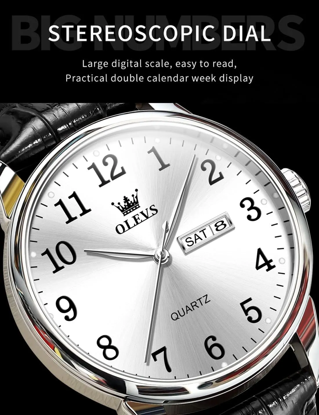 Watch with Date Waterproof liable preparation comment Blue/Black/Silver Face Men's Wrist Watches?? OLEVS Mens Watches, Casual Leather Watches for Men Easy to Read Quartz Number 