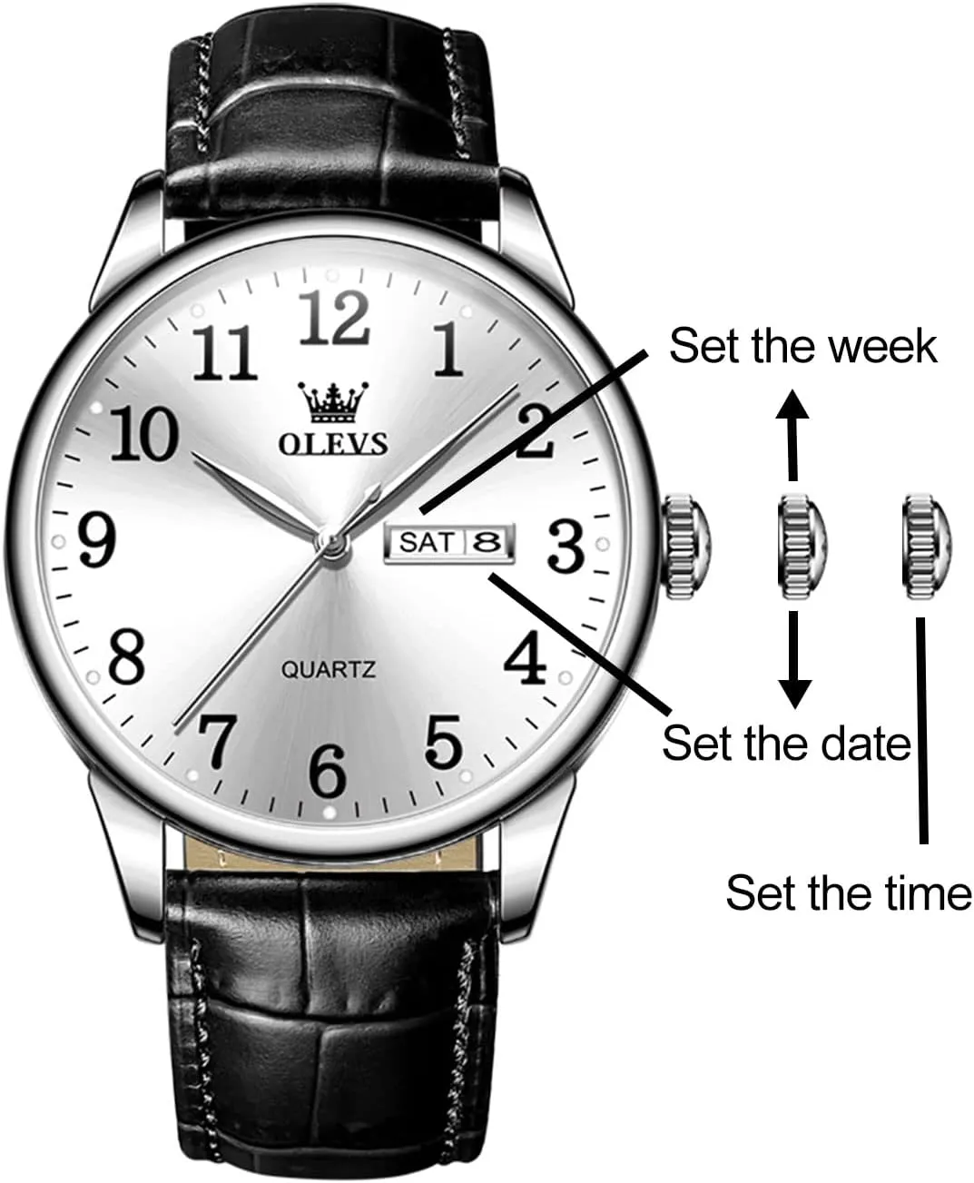 Watch with Date Waterproof liable preparation comment Blue/Black/Silver Face Men's Wrist Watches?? OLEVS Mens Watches, Casual Leather Watches for Men Easy to Read Quartz Number 