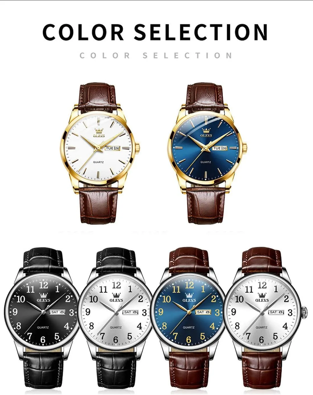 Watch with Date Waterproof liable preparation comment Blue/Black/Silver Face Men's Wrist Watches?? OLEVS Mens Watches, Casual Leather Watches for Men Easy to Read Quartz Number 