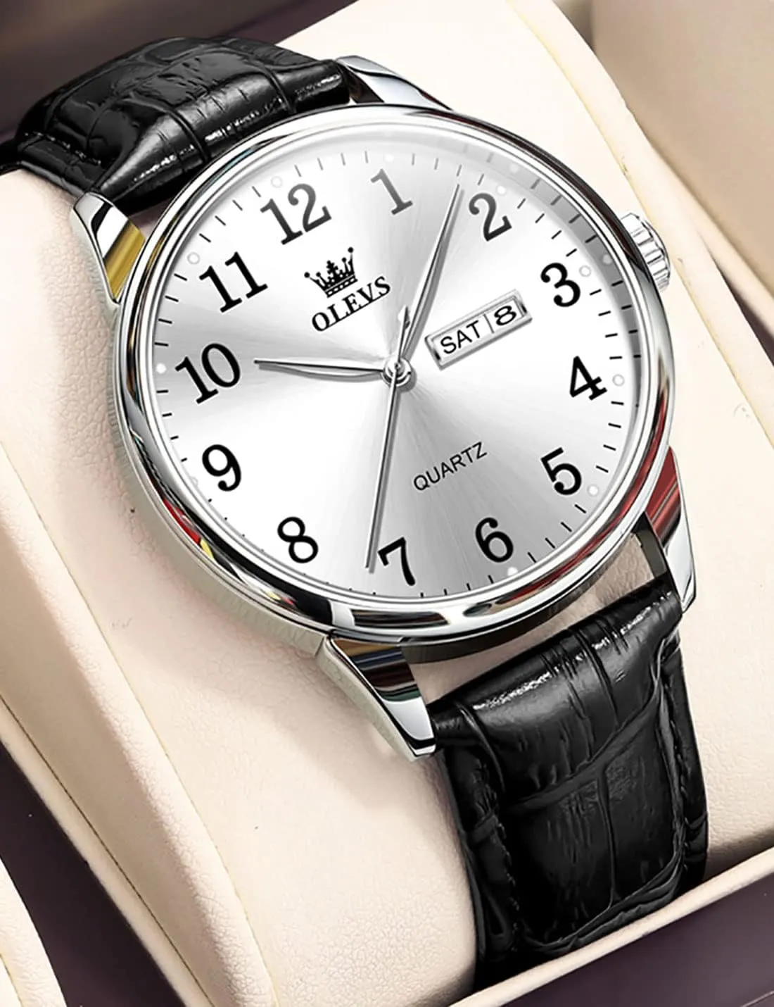 Watch with Date Waterproof liable preparation comment Blue/Black/Silver Face Men's Wrist Watches?? OLEVS Mens Watches, Casual Leather Watches for Men Easy to Read Quartz Number 