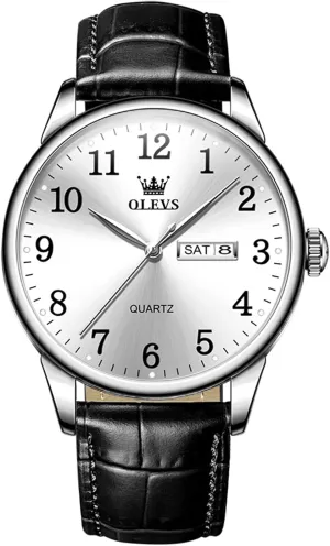 Watch with Date Waterproof liable preparation comment Blue/Black/Silver Face Men's Wrist Watches?? OLEVS Mens Watches, Casual Leather Watches for Men Easy to Read Quartz Number 