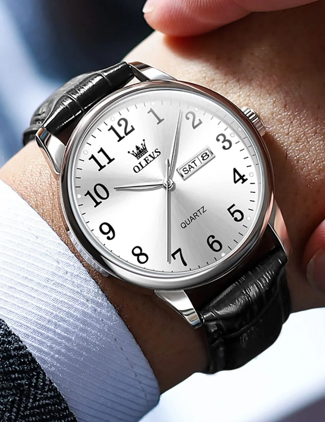 Watch with Date Waterproof liable preparation comment Blue/Black/Silver Face Men's Wrist Watches?? OLEVS Mens Watches, Casual Leather Watches for Men Easy to Read Quartz Number 