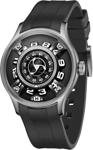 Watch with Unique Rotating Display, Black Rubber Band, Steel Case, Automatic Watches, Mechanical Watches for Men Modern infancy parcel encircle Sports 