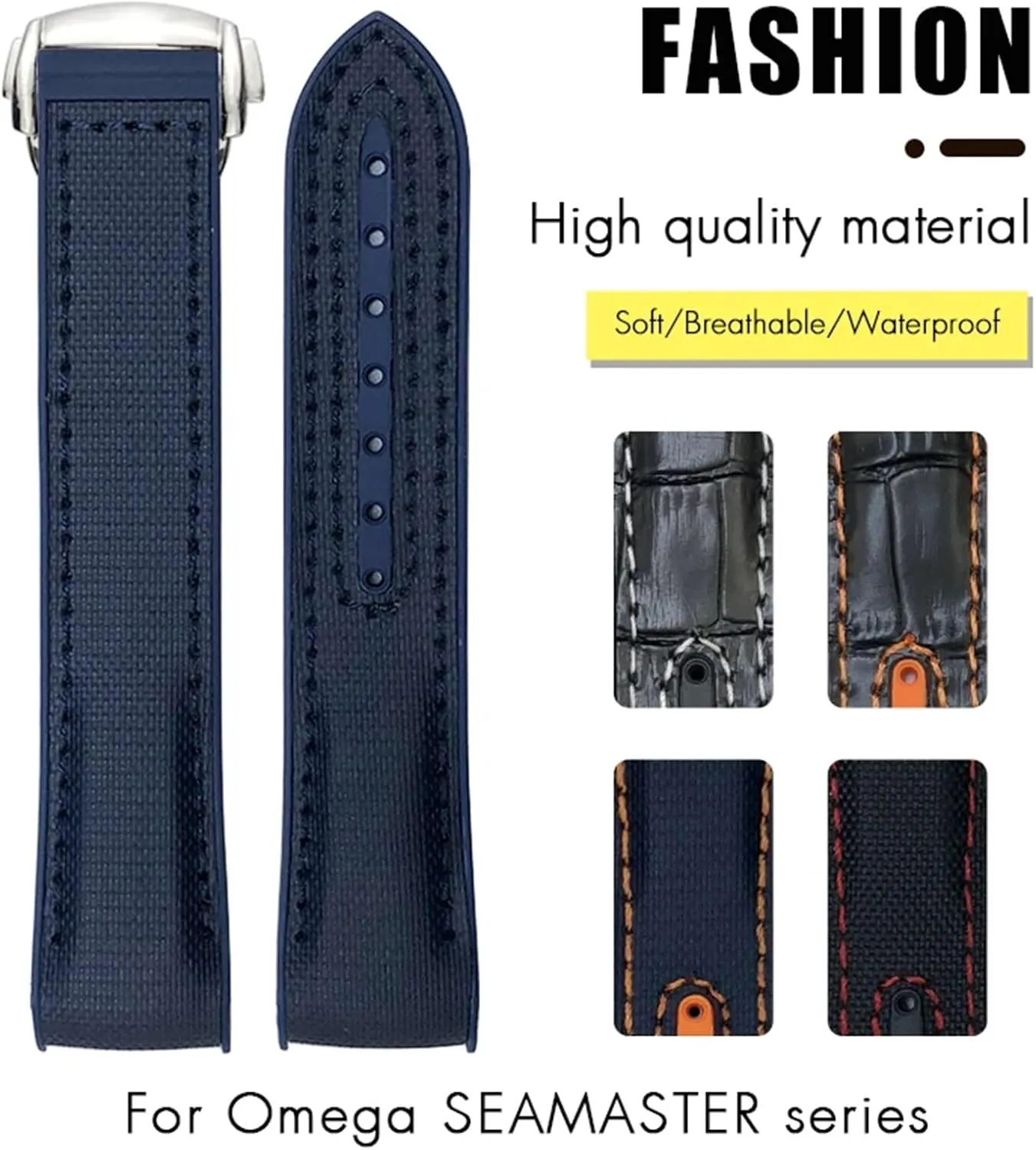 Watchband 19mm 20mm Fit For Omega Seamaster 300 Planet Ocean sophisticate gush AT150 Watch Strap 21mm 22mm Curved End Blue Red Fabric High Density Nylon Rubber 