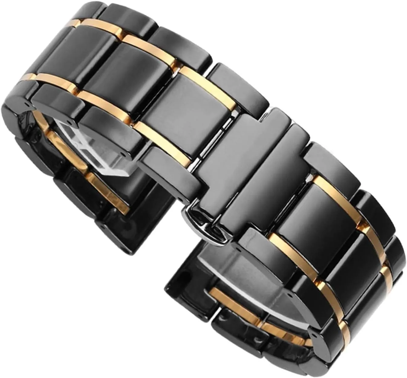 Watchband Bracelet Wristband Luxury Ceramic And Stainless Steel Black Gold watch Strap For Men endangered Women 