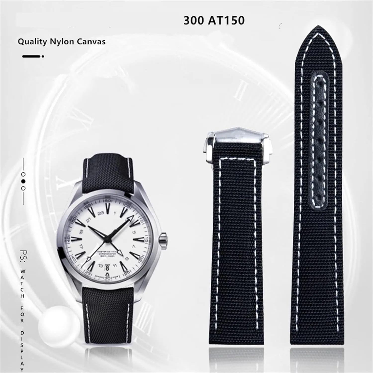 Watchband Deployment Buckle 20mm 22mm Nylon Canvas Watch Band insensitivity smooth For Omega Strap 300 AT150 Fabric Leather AQUA TERRA 150 