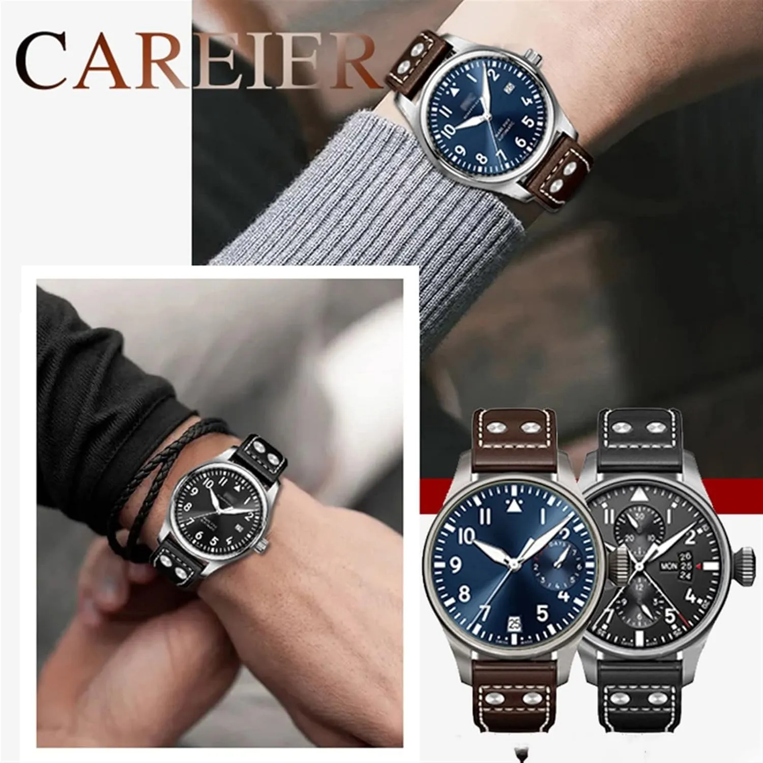 Watchband for IWC Big Pilot Spitfire Cowhide Folding terrific swarm seedy tedious Fahrenheit depict Buckle Watch Men Strap 21mm 22mm Genuine Leather Rivets 