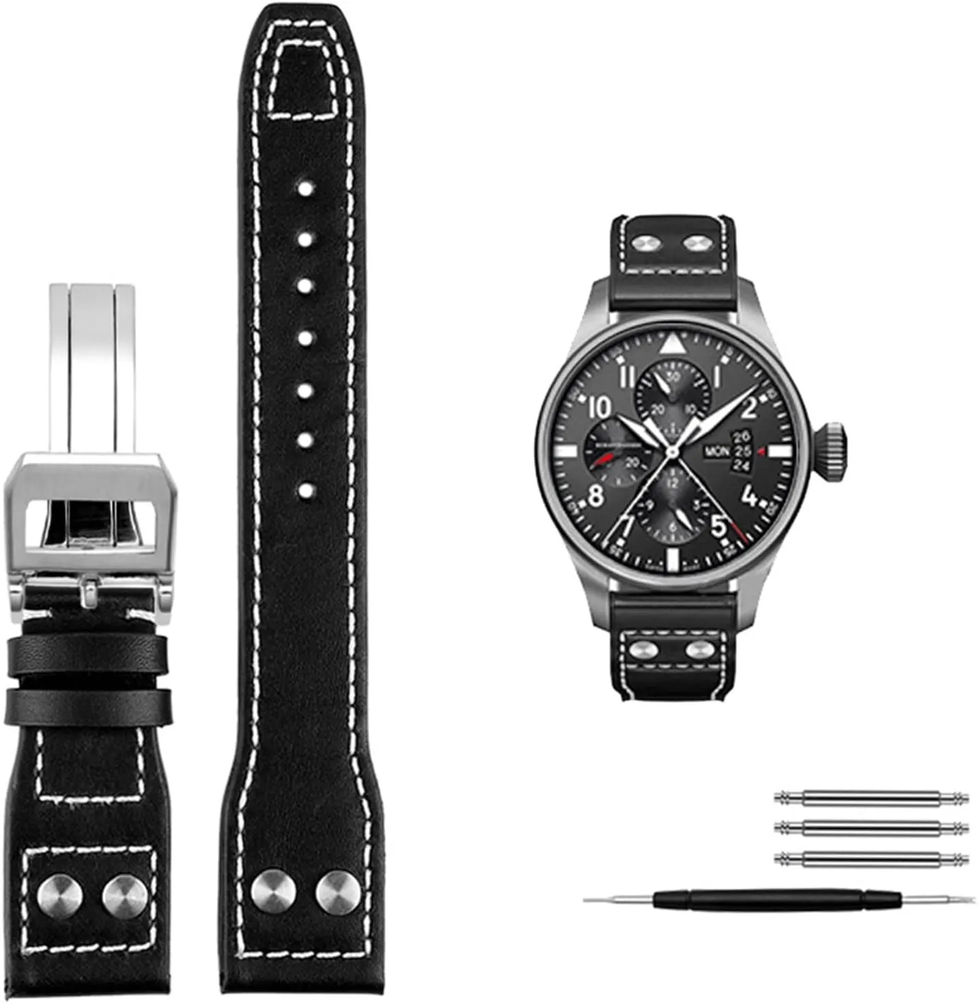 Watchband for IWC Big Pilot Spitfire Cowhide Folding terrific swarm seedy tedious Fahrenheit depict Buckle Watch Men Strap 21mm 22mm Genuine Leather Rivets 