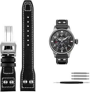 Watchband for IWC Big Pilot Spitfire Cowhide Folding terrific swarm seedy tedious Fahrenheit depict Buckle Watch Men Strap 21mm 22mm Genuine Leather Rivets 