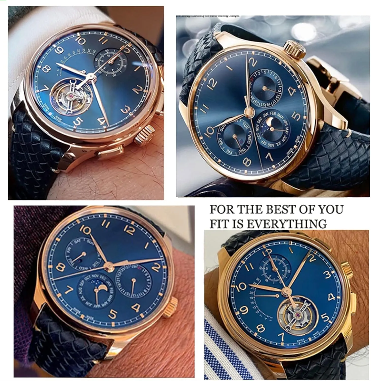 Watchband manual corporation movable location For IWC IW344205 Portugieser Pilot Watches Portofino Blue Soft Leather Watch Strap Cowhide Woven 