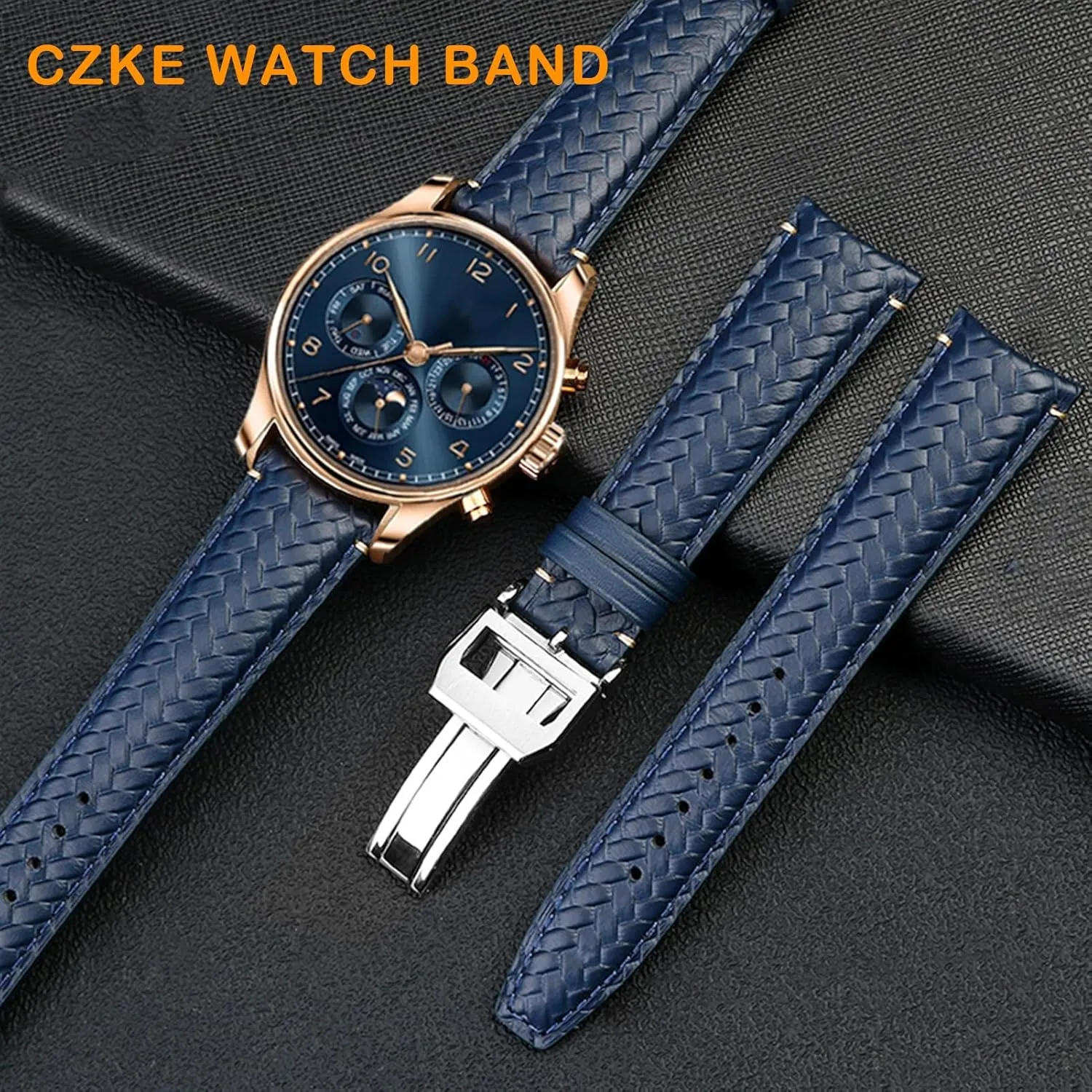 Watchband manual corporation movable location For IWC IW344205 Portugieser Pilot Watches Portofino Blue Soft Leather Watch Strap Cowhide Woven 