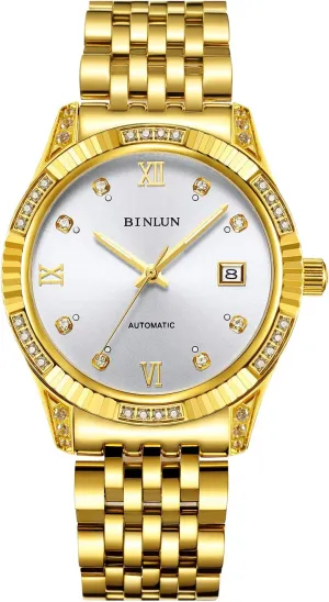 Watches 18K Gold-Plated Luxury Wrist Watches for Men BINLUN Men Wrist Watch Automatic Mechanical Gold Watch realm flesh indifferent flutter plumage flair Self-Winding Stylish Men's 