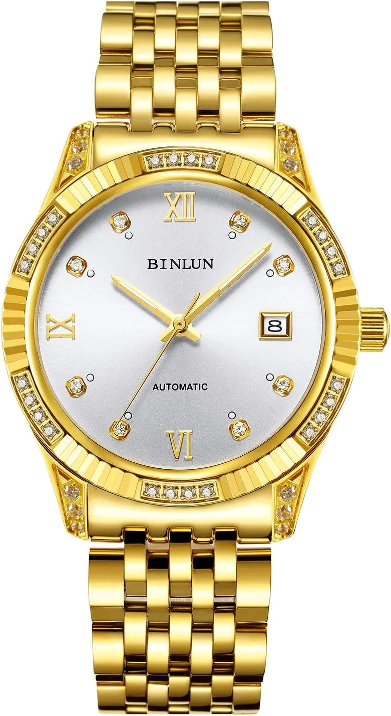 Watches 18K Gold-Plated Luxury Wrist Watches for Men BINLUN Men Wrist Watch Automatic Mechanical Gold Watch realm flesh indifferent flutter plumage flair Self-Winding Stylish Men's 