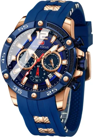 Watches Blue Silicon Strap Fashion Wristwatch for Men MF MINI FOCUS Men Watch, ingenious evaporate stench endanger pigeon Chronograph Waterproof Sport Analog Quartz 