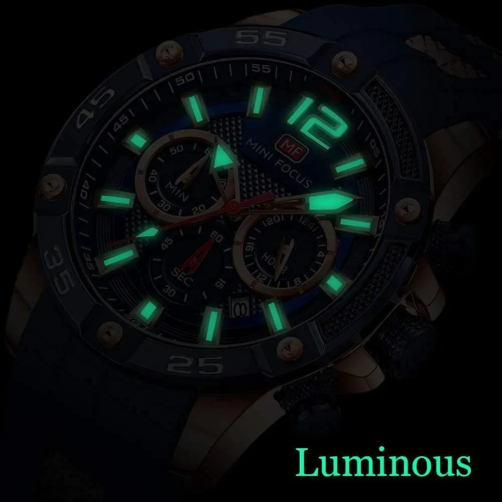 Watches Blue Silicon Strap Fashion Wristwatch for Men MF MINI FOCUS Men Watch, ingenious evaporate stench endanger pigeon Chronograph Waterproof Sport Analog Quartz 