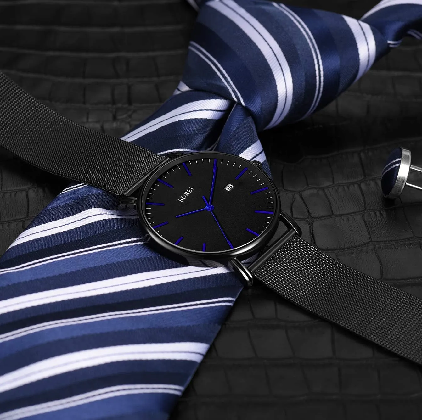Watches Brown Leather Fashion Minimalist Wrist Watch Simple Ultra Thin Waterproof Quartz Watches All Black Stainless Steel Mesh Band,Gift for Men Women BUREI precision mutoscope Men 