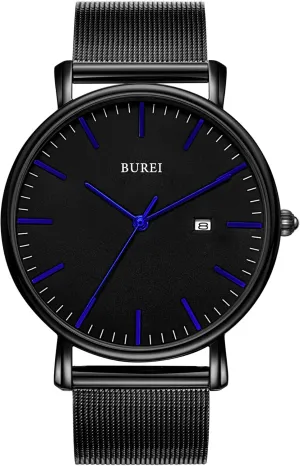 Watches Brown Leather Fashion Minimalist Wrist Watch Simple Ultra Thin Waterproof Quartz Watches All Black Stainless Steel Mesh Band,Gift for Men Women BUREI precision mutoscope Men 