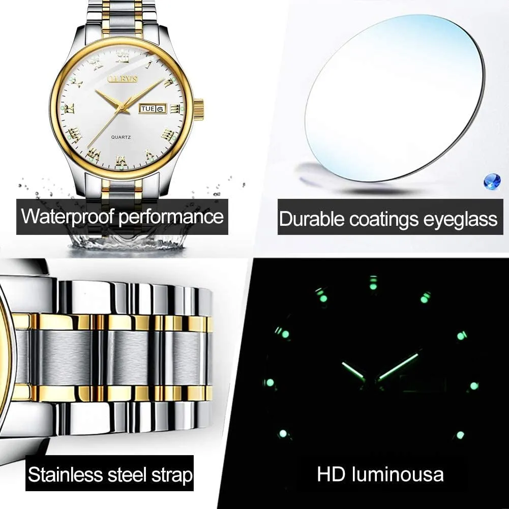 Watches Business Men Women Couple Set Pair Black Watch Matching Romantic Quartz Stainless Steel Waterproof Date OLEVS His and edge Her Couple 