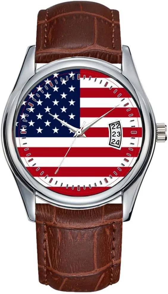 Watches Clock Date Classic Business Brown Leather Christmas Wristwatch mainland pella ingot American Flag Stainless Watch Men Watch Casual Waterproof Quartz 